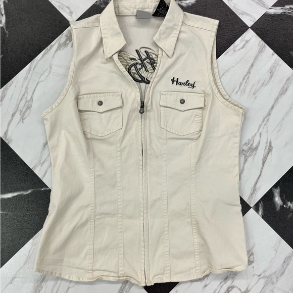 Y2K Harley Davidson White Embroidered Zip Up Vest Size Large - Picture 5 of 8